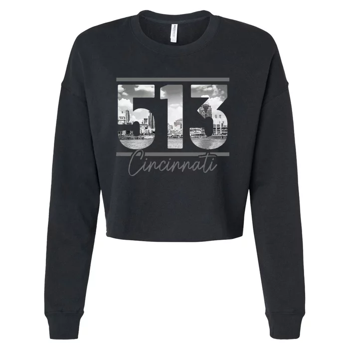 Cincinnati 513 Area Code Skyline Ohio Vintage Cropped Pullover Crew