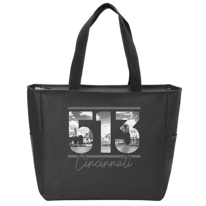 Cincinnati 513 Area Code Skyline Ohio Vintage Zip Tote Bag