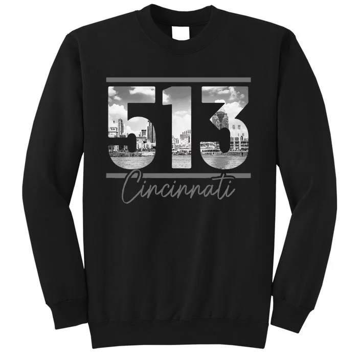 Cincinnati 513 Area Code Skyline Ohio Vintage Tall Sweatshirt