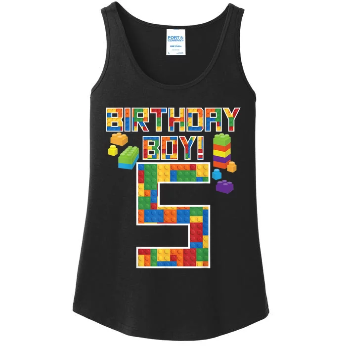 Cute 5th Birthday Gift 5 Years Old Block Building b.o.y.s K.i.d.s Ladies Essential Tank