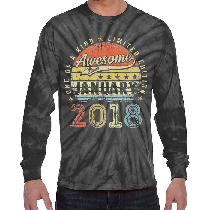 Cute 5th Birthday Gift Awesome Since January 2018 5 Year Old Tie-Dye Long Sleeve Shirt