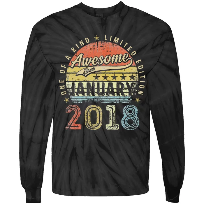 Cute 5th Birthday Gift Awesome Since January 2018 5 Year Old Tie-Dye Long Sleeve Shirt