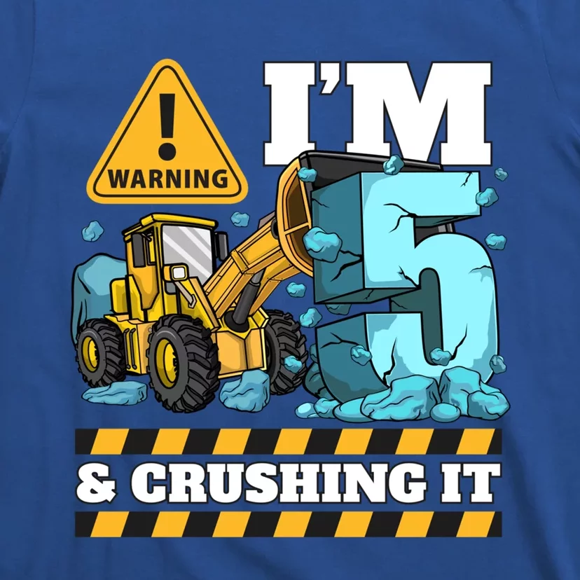 Construction 5th Birthday Boy Funny Gift 5 Bulldozer Digger Truck Funny Gift T-Shirt