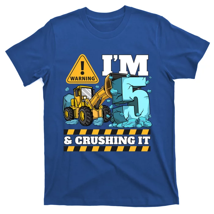 Construction 5th Birthday Boy Funny Gift 5 Bulldozer Digger Truck Funny Gift T-Shirt