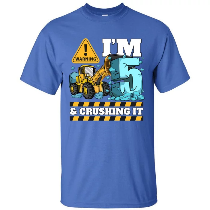 Construction 5th Birthday Boy Funny Gift 5 Bulldozer Digger Truck Funny Gift Tall T-Shirt