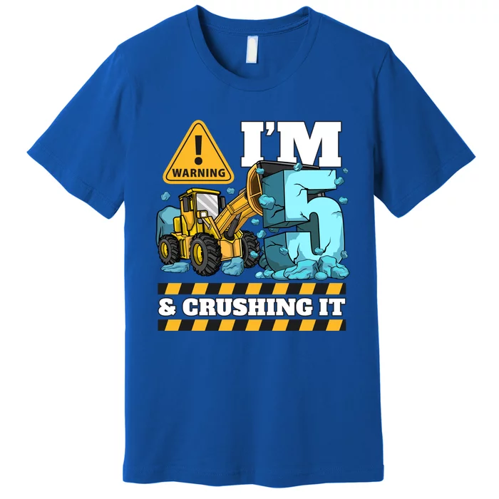 Construction 5th Birthday Boy Funny Gift 5 Bulldozer Digger Truck Funny Gift Premium T-Shirt