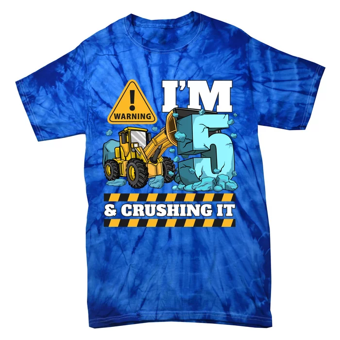 Construction 5th Birthday Boy Funny Gift 5 Bulldozer Digger Truck Funny Gift Tie-Dye T-Shirt