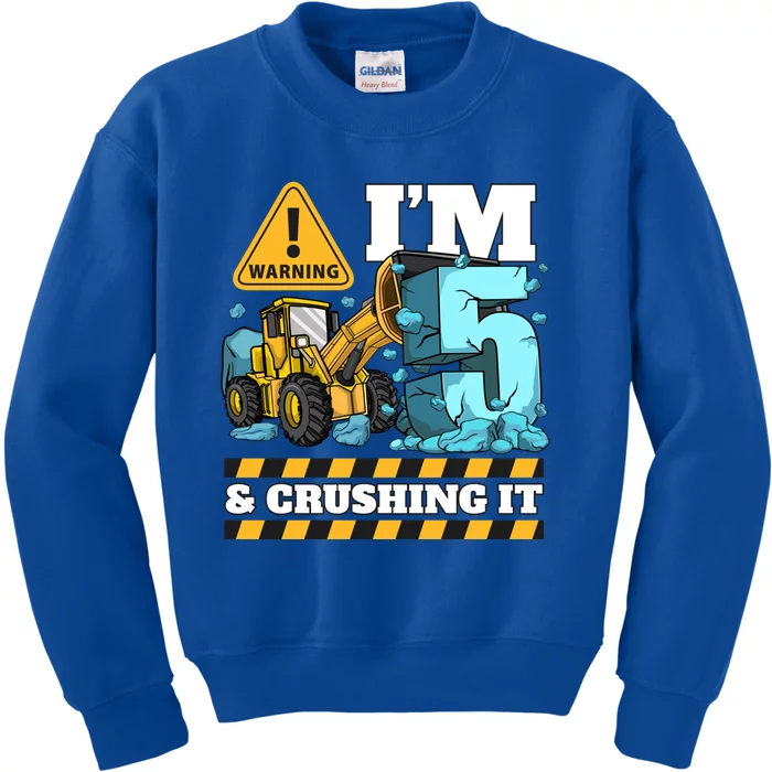 Construction 5th Birthday Boy Funny Gift 5 Bulldozer Digger Truck Funny Gift Kids Sweatshirt