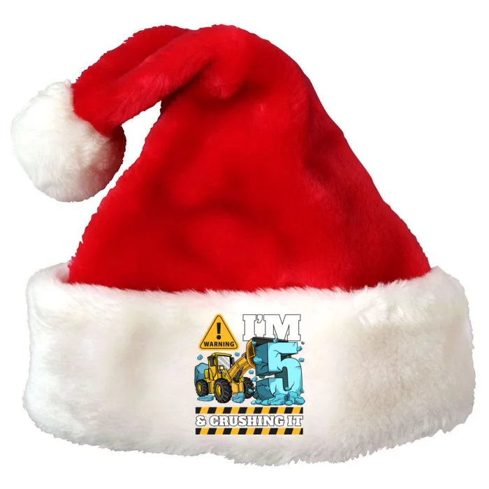 Construction 5th Birthday Boy Funny Gift 5 Bulldozer Digger Truck Funny Gift Premium Christmas Santa Hat