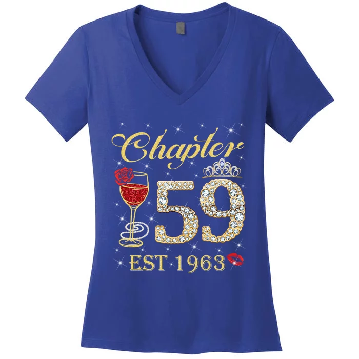 Chapter 59 Est 1963 59th Birthday Tee Gift Ladies Gift Women's V-Neck T-Shirt