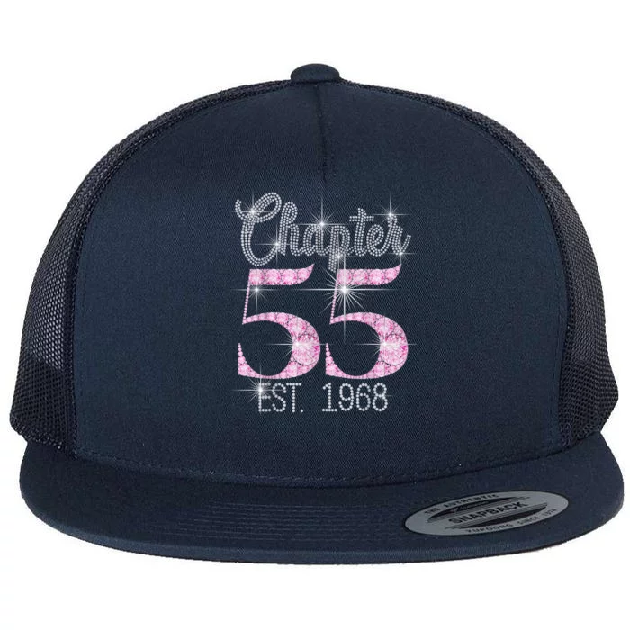 Chapter 55 EST 1968 55th Birthday Tee Gift For Wo Flat Bill Trucker Hat