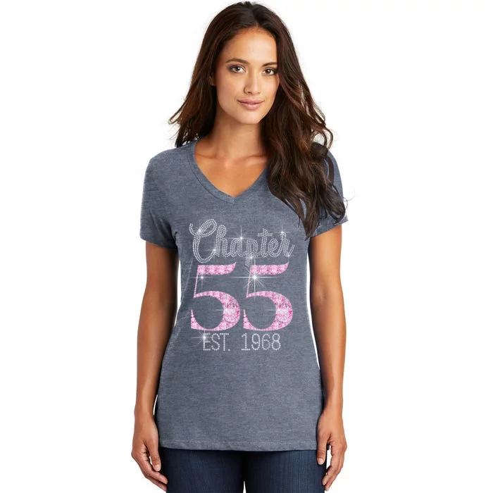 Chapter 55 EST 1968 55th Birthday Tee Gift For Wo Women's V-Neck T-Shirt