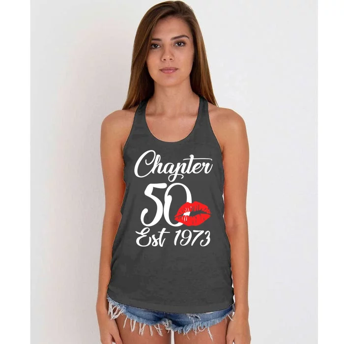 Chapter 50 EST 1973 50th Birthday Lips For Wo Women's Knotted Racerback Tank