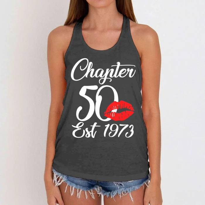 Chapter 50 EST 1973 50th Birthday Lips For Wo Women's Knotted Racerback Tank