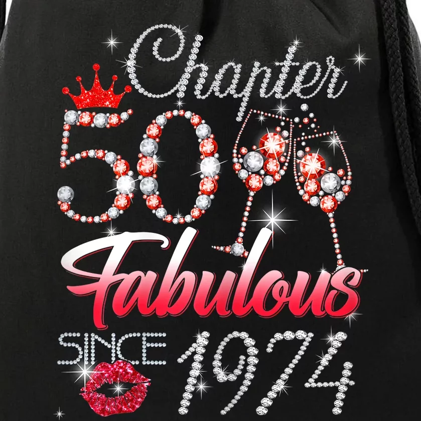 Chapter 50 Fabulous Since 1974 50th Birthday Queen Diamon Drawstring Bag