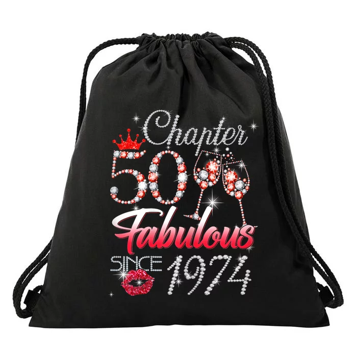 Chapter 50 Fabulous Since 1974 50th Birthday Queen Diamon Drawstring Bag