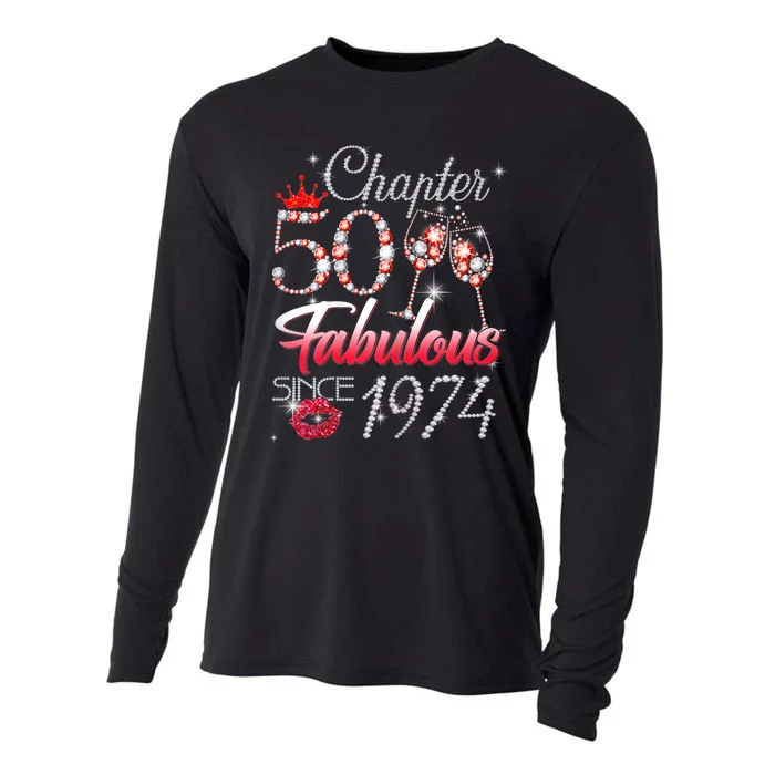 Chapter 50 Fabulous Since 1974 50th Birthday Queen Diamon Cooling Performance Long Sleeve Crew