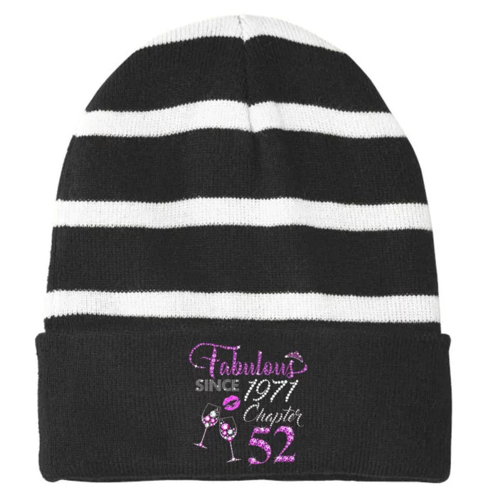 Chapter 52 Fabulous Since 1971 52nd Birthday Queen Wine Striped Beanie with Solid Band