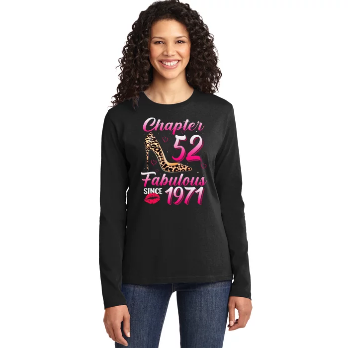 Chapter 52 Fabulous Since 1971 52th Birthday Queen Leopard Ladies Long Sleeve Shirt