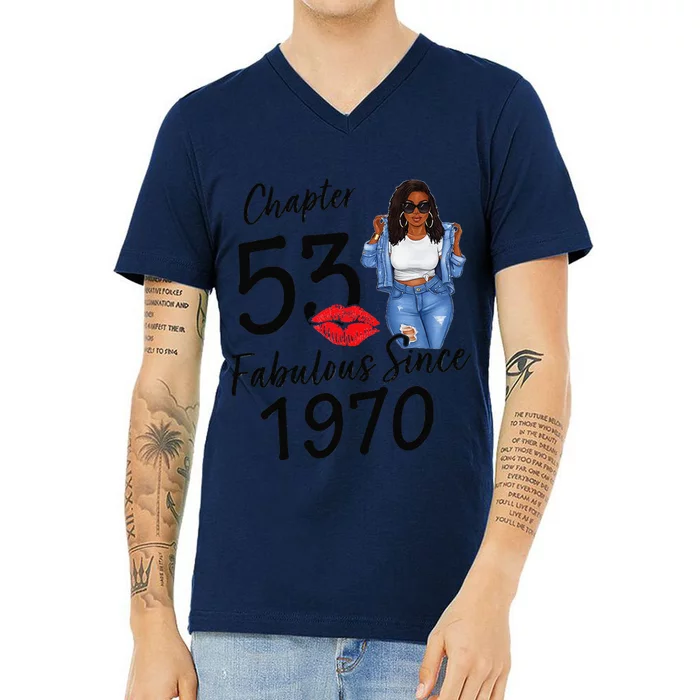 Chapter 53 Fabulous Since 1970 Black Birthday Queen V-Neck T-Shirt