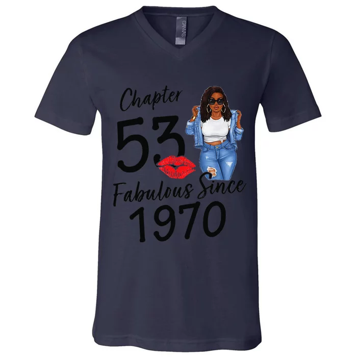 Chapter 53 Fabulous Since 1970 Black Birthday Queen V-Neck T-Shirt