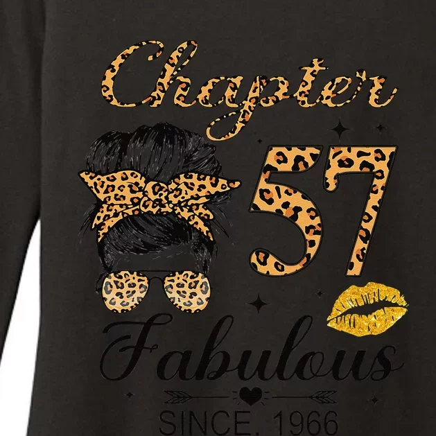 Chapter 57 Fabulous Since 1966 57th Birthday Messy Bun Womens CVC Long Sleeve Shirt