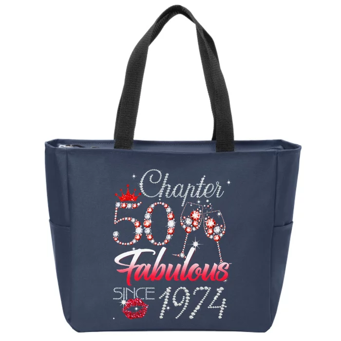 Chapter 50 Fabulous Since 1974 50th Birthday Queen Diamond Zip Tote Bag