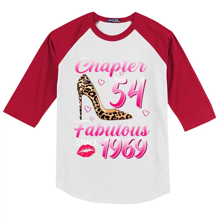 Chapter 54 Fabulous Since 1969 54th Birthday Queen Leopard Kids Colorblock Raglan Jersey