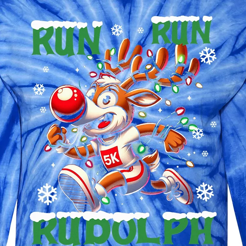 Christmas 5k Run Run Rudolph Holiday Tie-Dye Long Sleeve Shirt