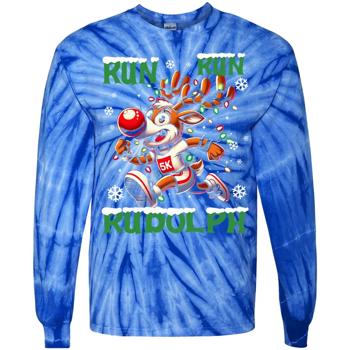 Christmas 5k Run Run Rudolph Holiday Tie-Dye Long Sleeve Shirt