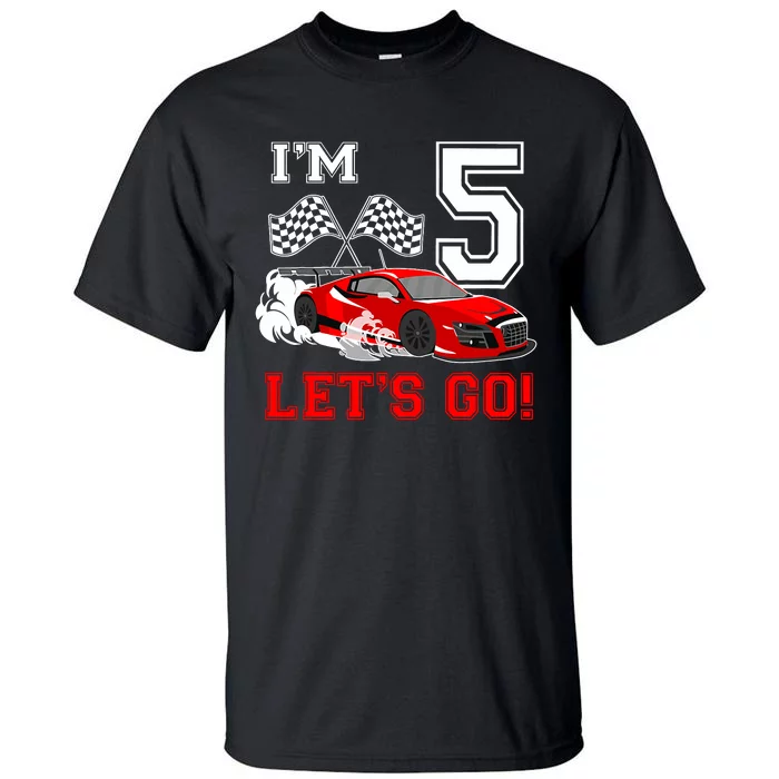 Cute 5 Year Old Race Car 5th Birthday Racecar Racing Boy Tall T-Shirt