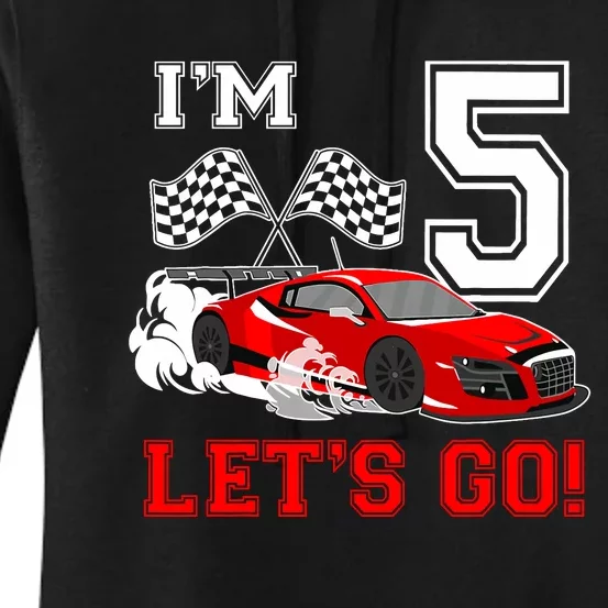 Cute 5 Year Old Race Car 5th Birthday Racecar Racing Boy Women's Pullover Hoodie