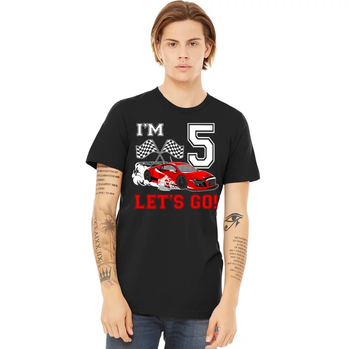 Cute 5 Year Old Race Car 5th Birthday Racecar Racing Boy Premium T-Shirt