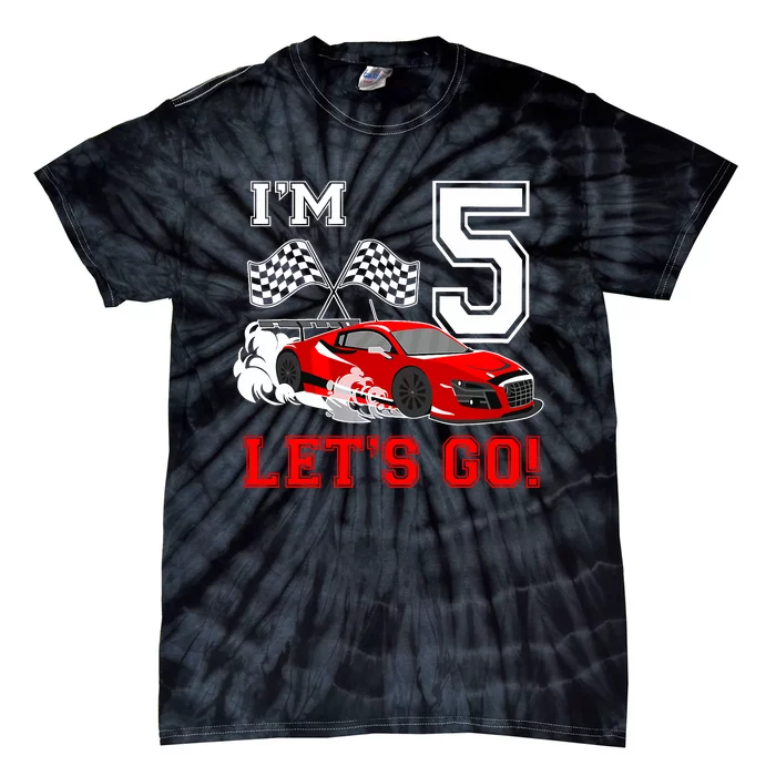 Cute 5 Year Old Race Car 5th Birthday Racecar Racing Boy Tie-Dye T-Shirt