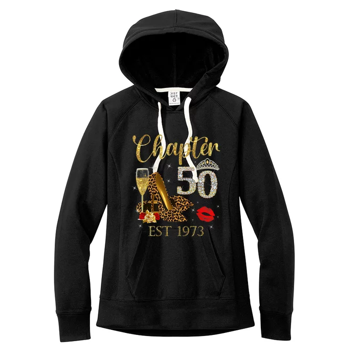 Chapter 50 Years EST 1973 50th Birthday Wine Leopard Shoe Women's Fleece Hoodie