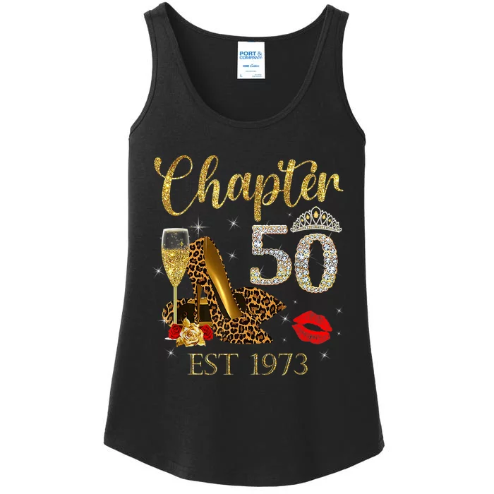 Chapter 50 Years EST 1973 50th Birthday Wine Leopard Shoe Ladies Essential Tank