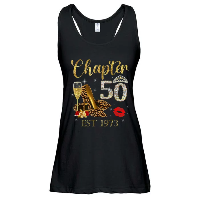 Chapter 50 Years EST 1973 50th Birthday Wine Leopard Shoe Ladies Essential Flowy Tank