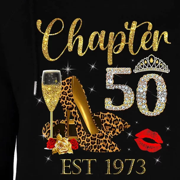 Chapter 50 Years EST 1973 50th Birthday Wine Leopard Shoe Womens Funnel Neck Pullover Hood