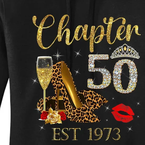 Chapter 50 Years EST 1973 50th Birthday Wine Leopard Shoe Women's Pullover Hoodie