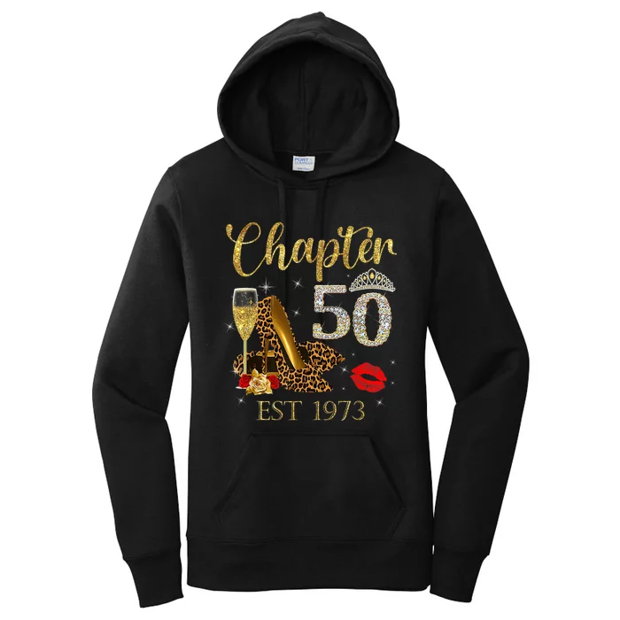 Chapter 50 Years EST 1973 50th Birthday Wine Leopard Shoe Women's Pullover Hoodie