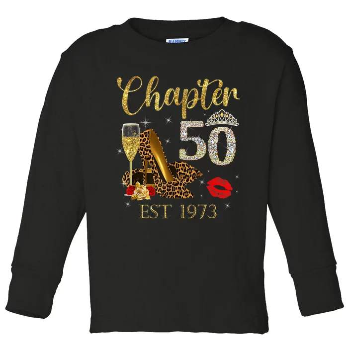 Chapter 50 Years EST 1973 50th Birthday Wine Leopard Shoe Toddler Long Sleeve Shirt