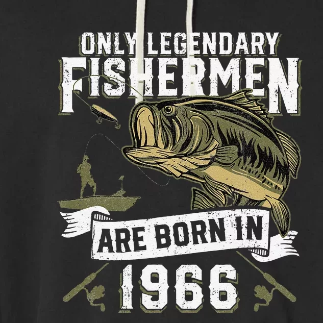 Cute 56 Year Old Fishing Birthday Born 1966 56th Fisherman Gift Garment-Dyed Fleece Hoodie