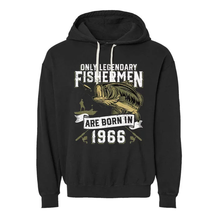 Cute 56 Year Old Fishing Birthday Born 1966 56th Fisherman Gift Garment-Dyed Fleece Hoodie