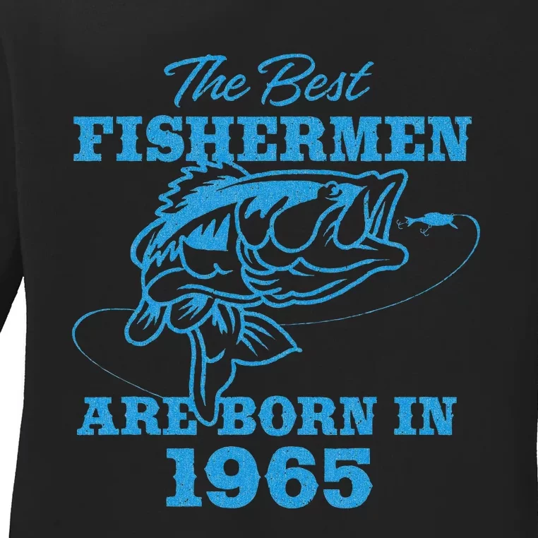 Cute 58 Year Old Fisherman Fishing 1965 58th Birthday Ladies Long Sleeve Shirt