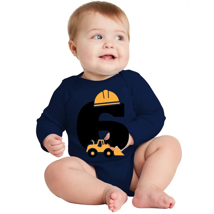 6th Birthday Construction Gift For Birthday Boy Baby Long Sleeve Bodysuit