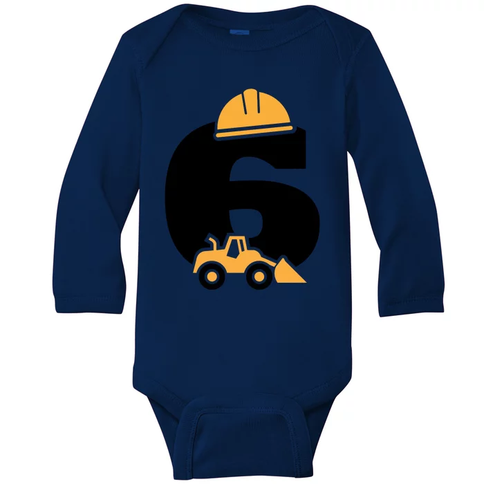 6th Birthday Construction Gift For Birthday Boy Baby Long Sleeve Bodysuit