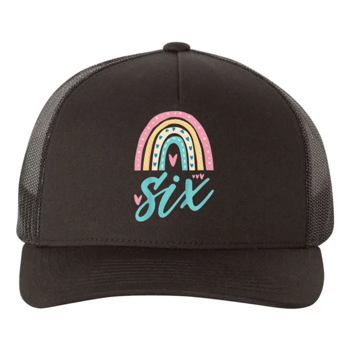 Cute 6th Birthday 6 Six Hearts Rainbow 6 Years Old Bday Yupoong Adult 5-Panel Trucker Hat