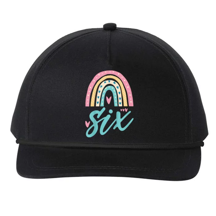 Cute 6th Birthday 6 Six Hearts Rainbow 6 Years Old Bday Snapback Five-Panel Rope Hat