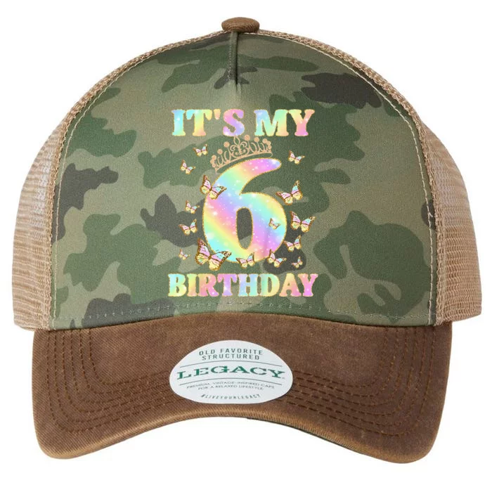 Cute 6 Years Old Girl Funny Butterfly Its My 6th Birthday Legacy Tie Dye Trucker Hat