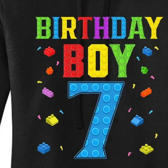 Cute 7th Birthday Gift 7 Years Old Block Buildingss Women's Pullover Hoodie